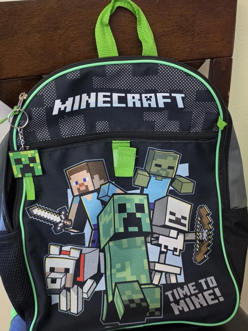 Minecraft Keeper Kids Backpack Set in Black and Bright Green